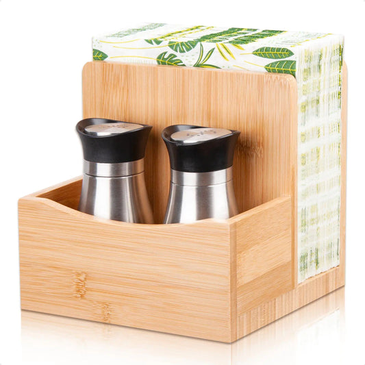 🌿 Tabletop Harmony – Bamboo Napkin Holder & Seasoning Caddy