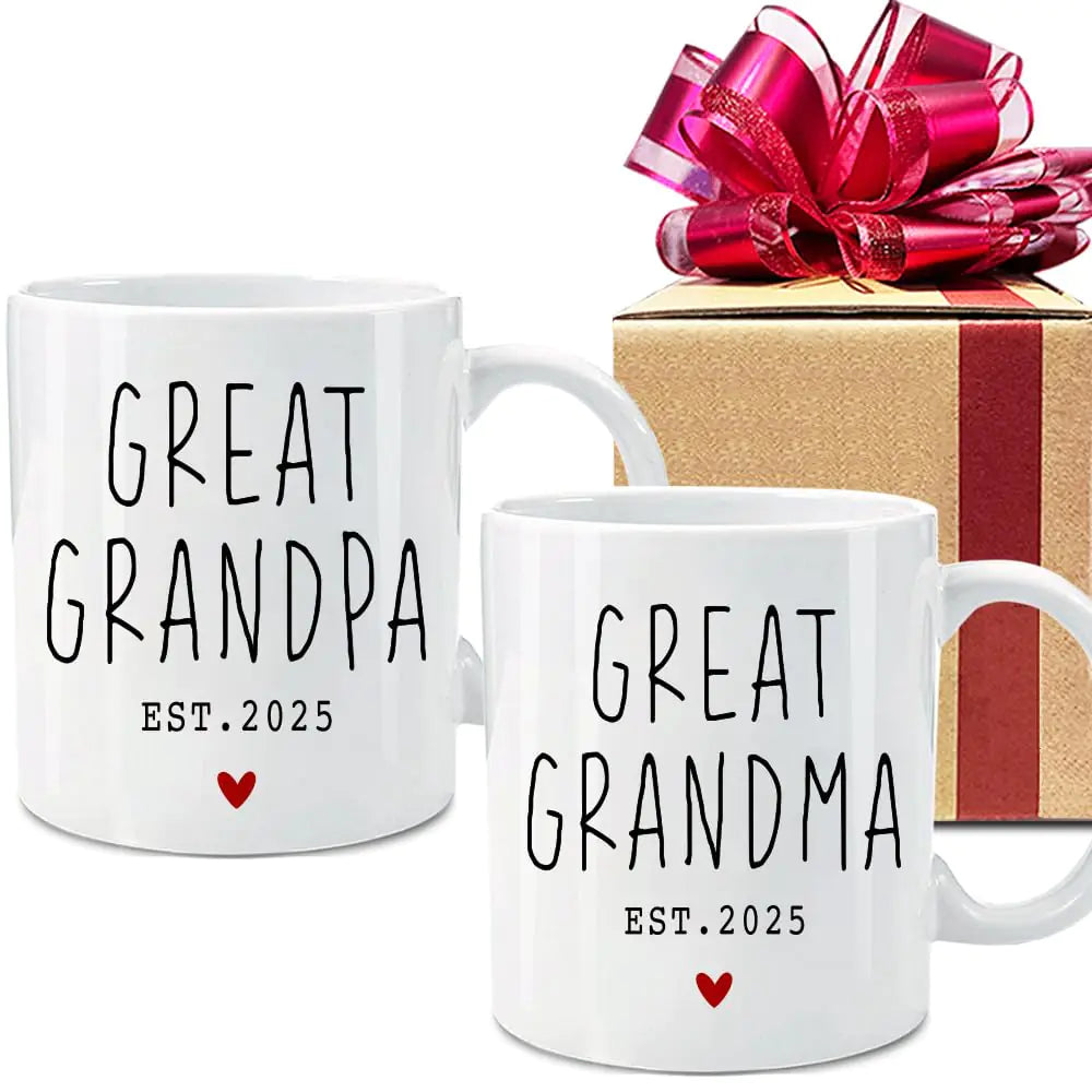 ☕ Great Grandma & Great Grandpa Est. 2025 Mug Set – A Sip of Legacy