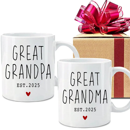 ☕ Great Grandma & Great Grandpa Est. 2025 Mug Set – A Sip of Legacy